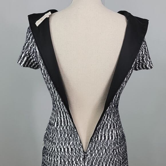 Tory Burch Marbled Woven Tweed V-Neck A-Line Black White Navy Dress 0 - Picture 8 of 15